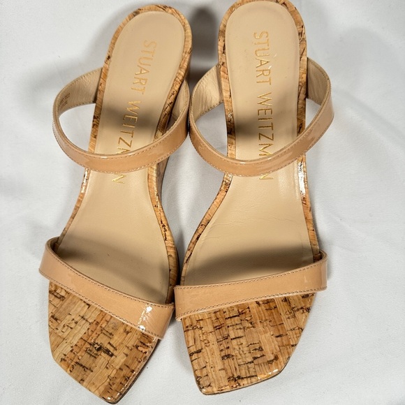 Stuart Weitzman wedge sandals patent cork nude size 7 - Picture 6 of 12